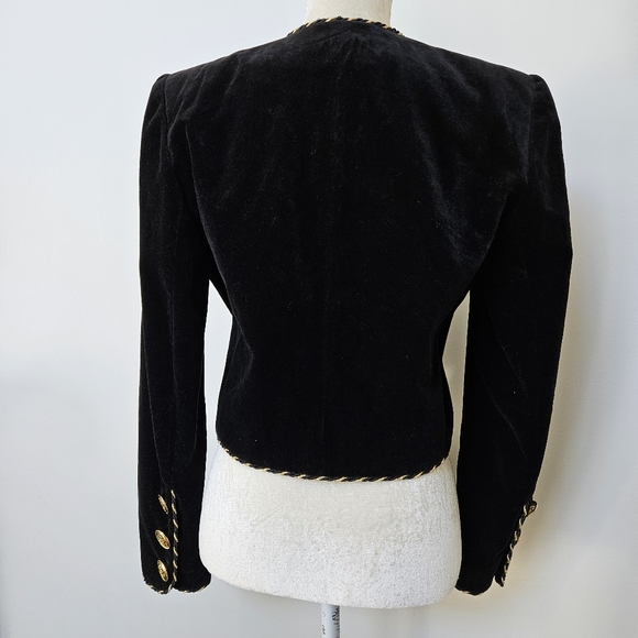 90s blazer jacket Jon Tagia black velvet gold trim buttons cropped Union made 4 - Picture 3 of 10
